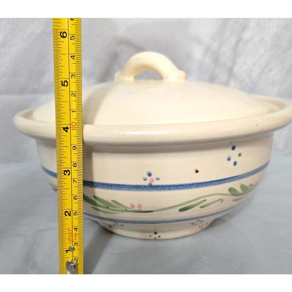 Ceramic Berry Colander Fruit Strainer Folk Art Design Whimsical Stoneware Shabby